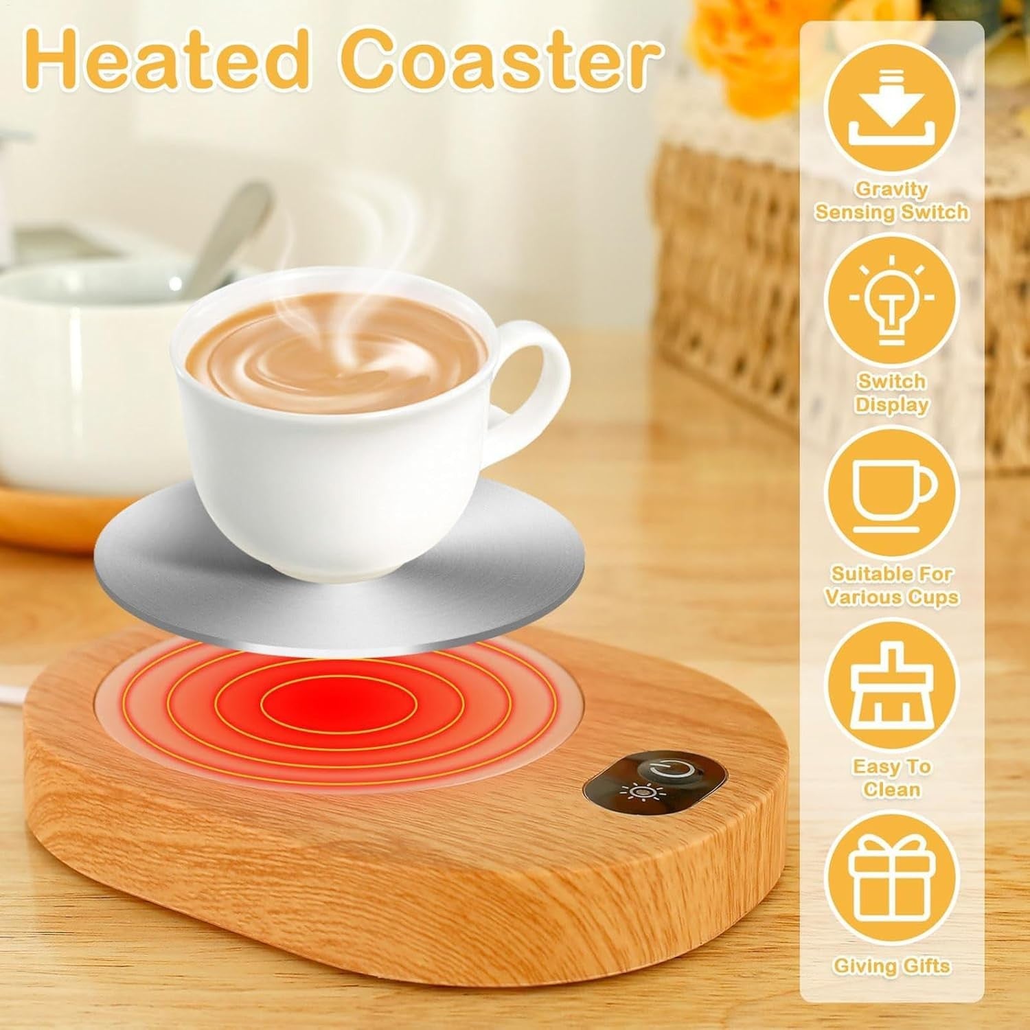 Wood Effect USB Coffee Mug Warmer 55-65°C Desk Heater Plate