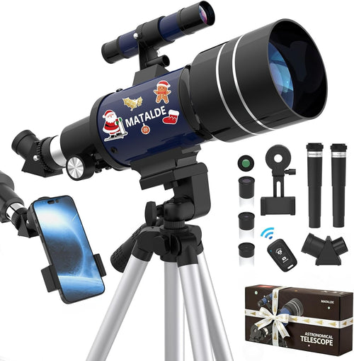 Beginner Telescope 70mm Refractor Astronomy Kit 15X-150X Dark Blue Tripod