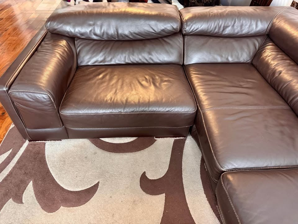 Deeply Large Brown Comfortable Leather Corner Sofa Sectional (PTP)