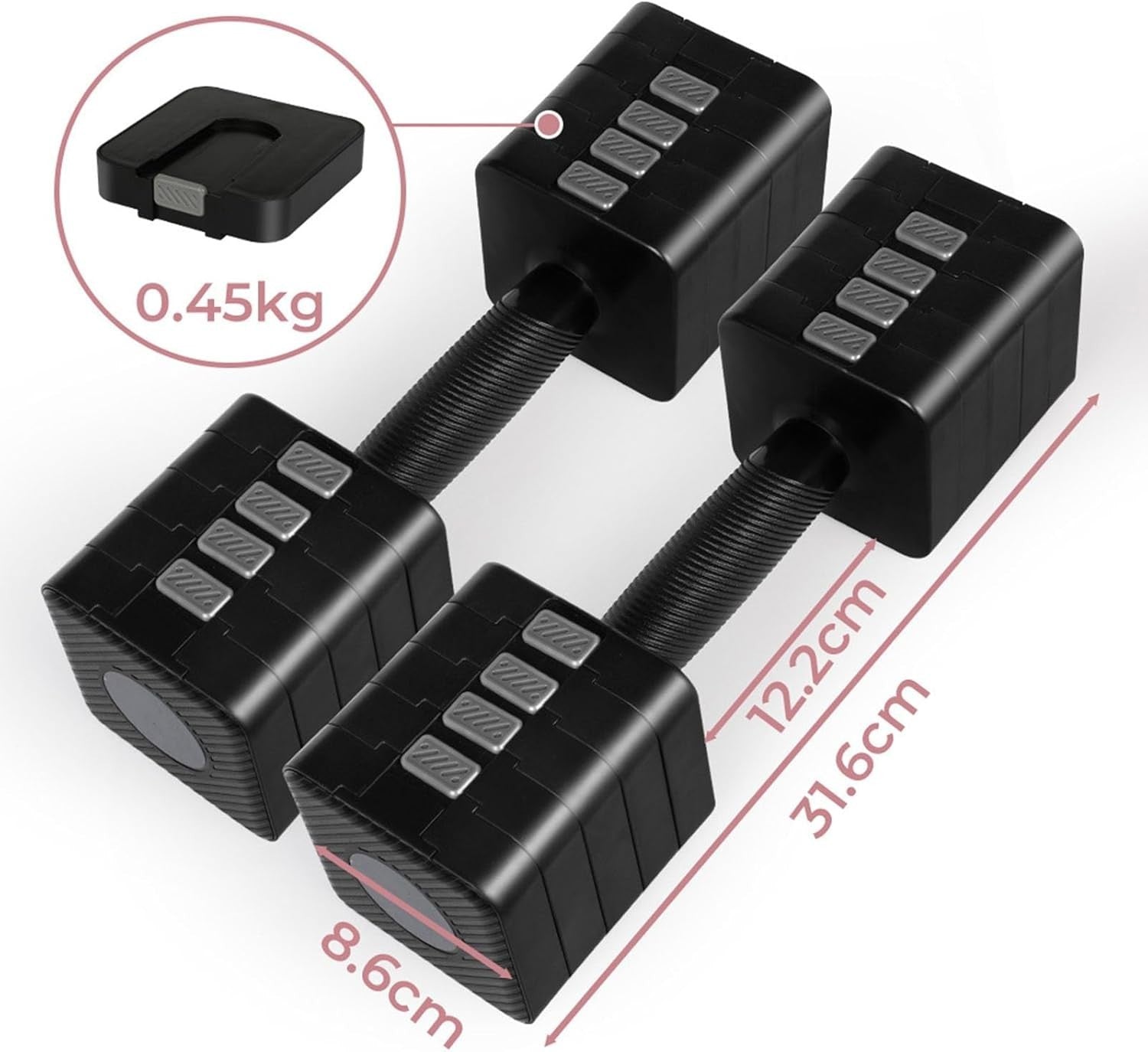 Adjustable Dumbbells Set 2.8–10kg Quick Change Non Slip Home Weights
