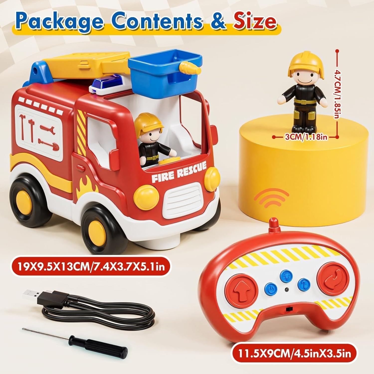 Toddler RC Fire Truck Toy with Lights & Music Remote Control Car Gift Boys Girls