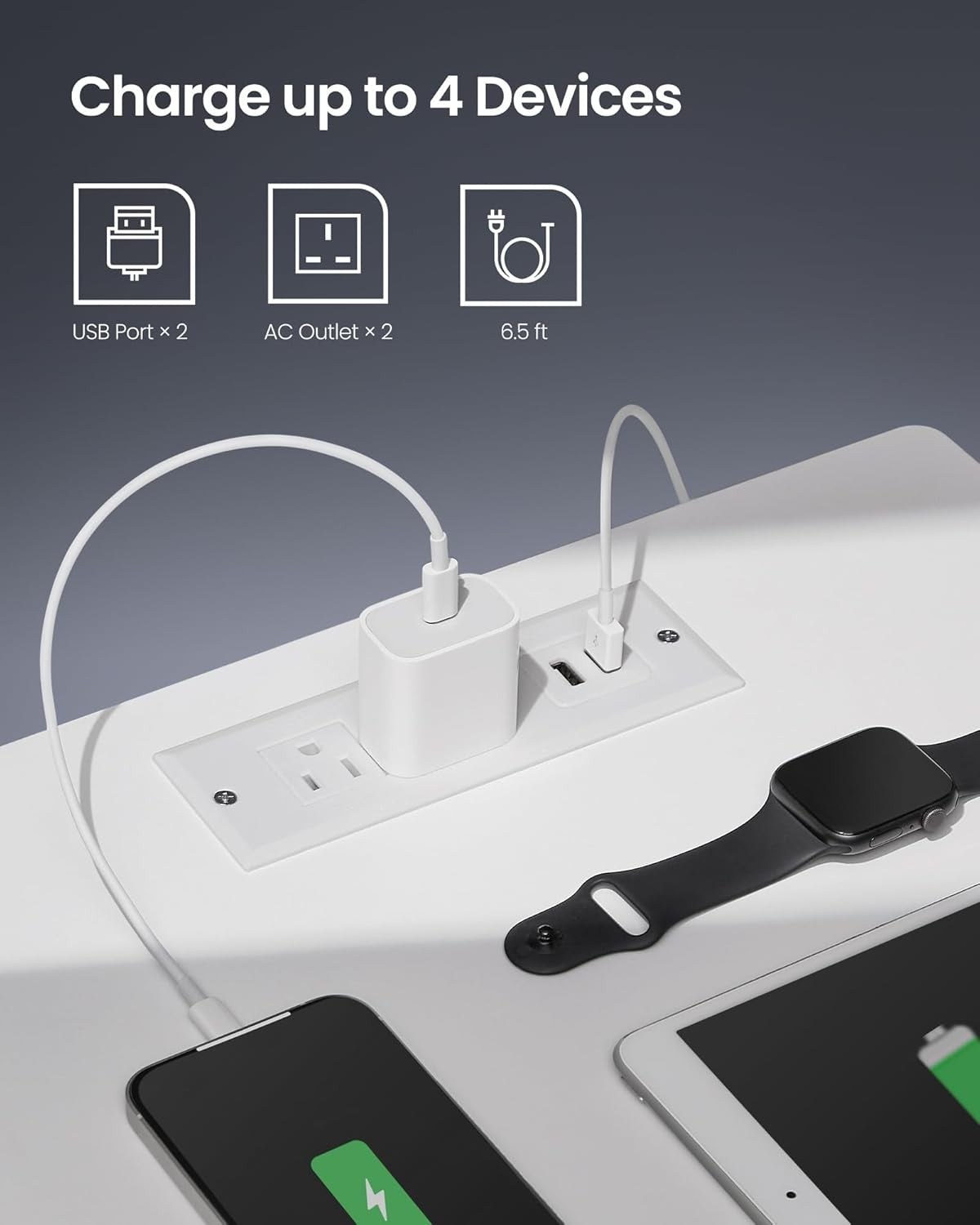 LED Bedside Table with Charging Station, Drawer & Adjustable Light Modes