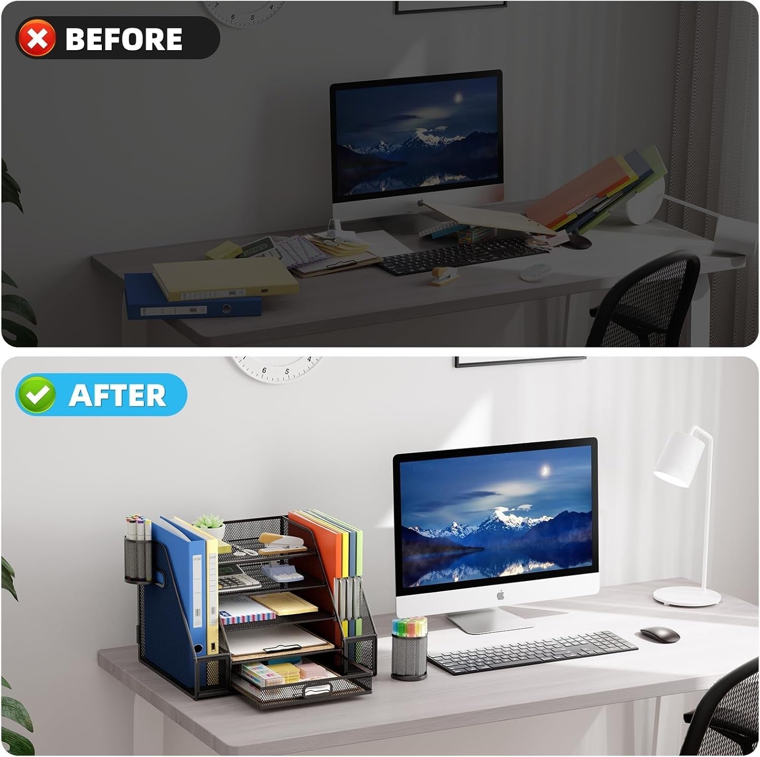 5-Tier Desk Organiser with Drawer & Pen Holders Bilateral Mesh Storage
