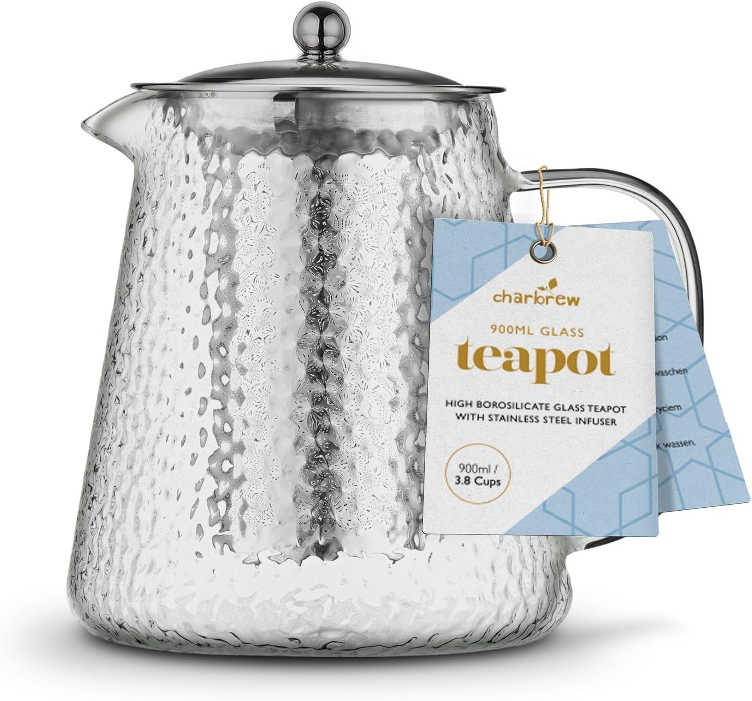 Glass Teapot with Infuser 900ml Loose Leaf Tea Maker 4 Cup Silver