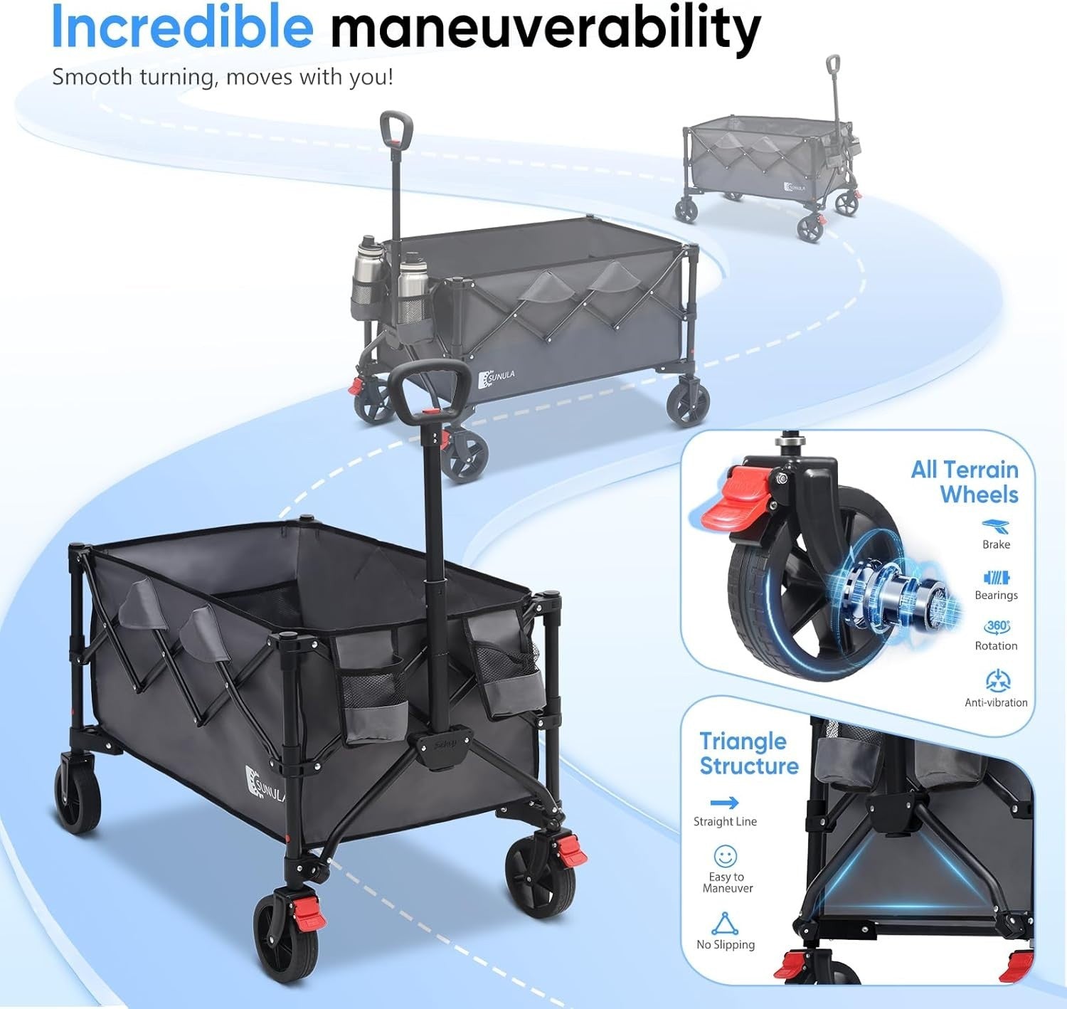 Sunula Folding Festival Trolley 250L Heavy Duty Camping Wagon 330lbs Grey