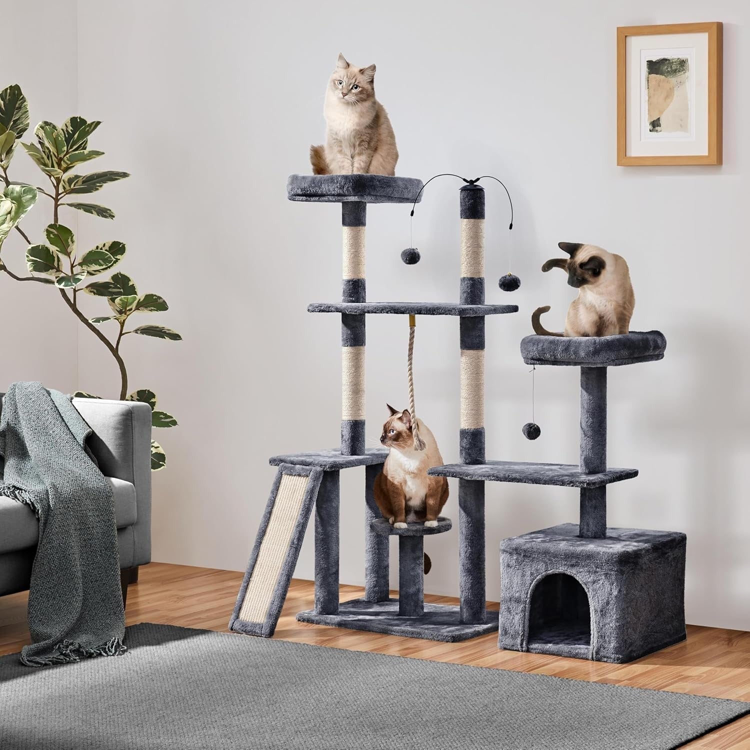 Large Cat Tree Tower 136cm Indoor Scratching Post Condo Multi Level Playhouse