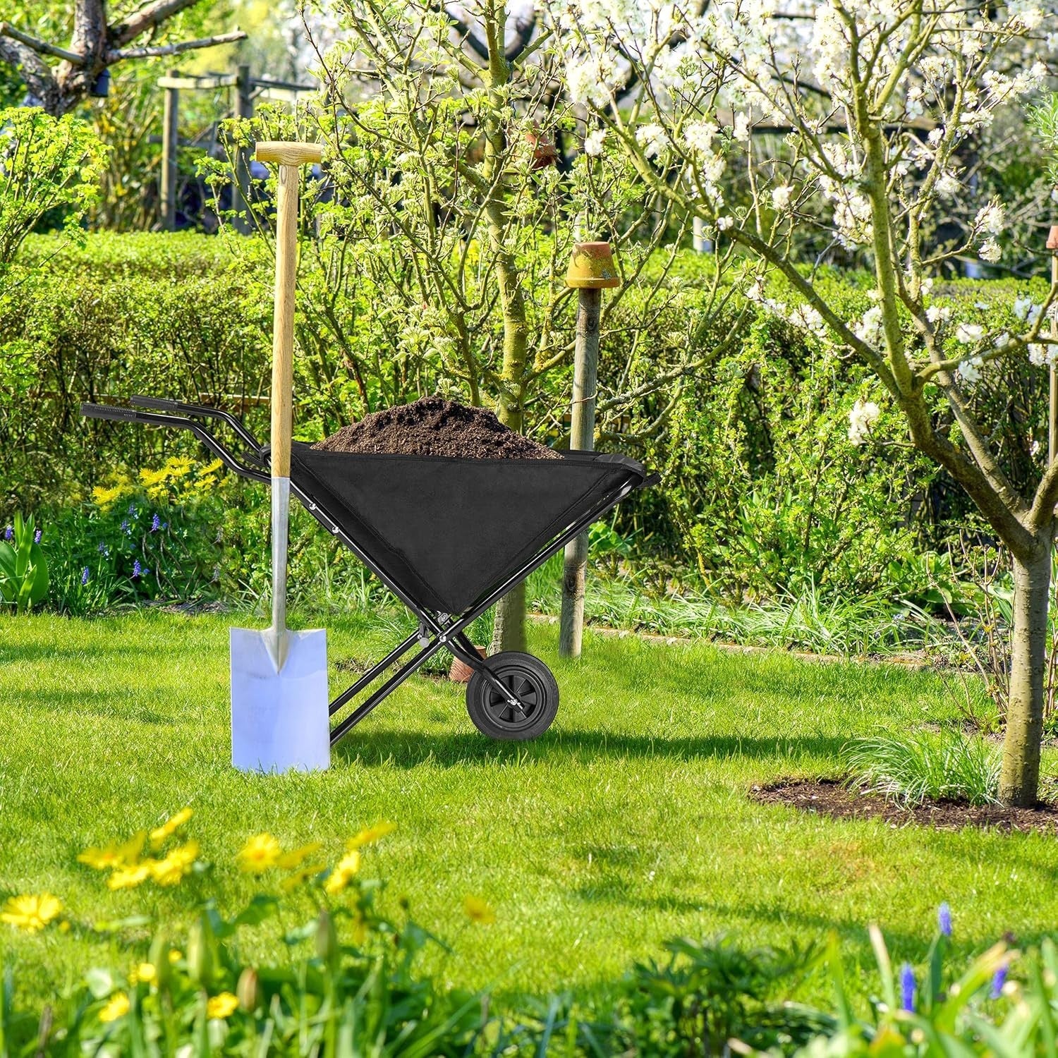 46L Folding Wheelbarrow Black – Compact Steel Frame, Rubber Tyres, Easy Storage