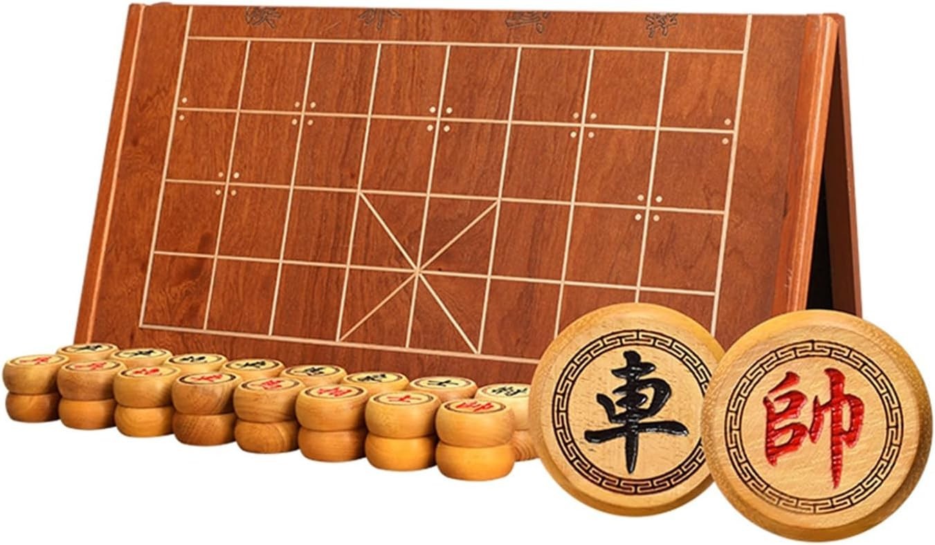 Large Sandalwood Xiangqi Chinese Chess Set Foldable Travel Board