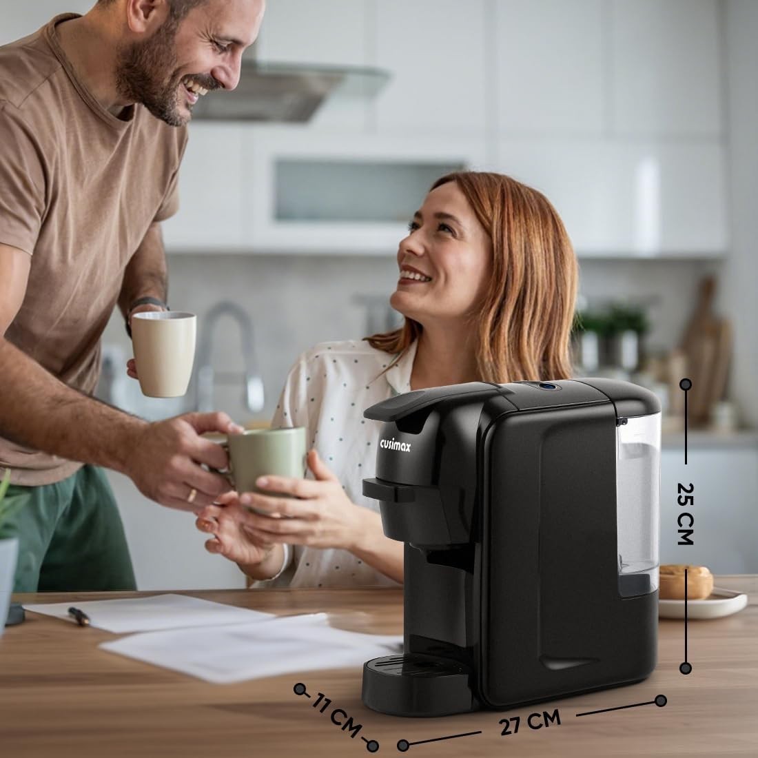 19Bar Pod Coffee Machine Compact 1450W Fast Heat-Up Dual Pod System Black