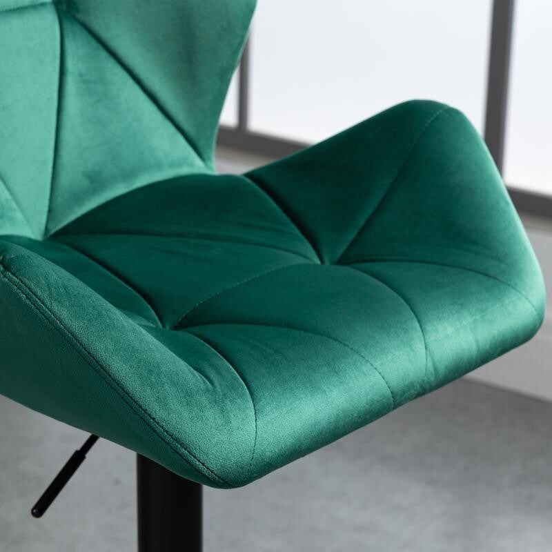 2x Green Velvet Bar Stools Adjustable Swivel Chairs with Footrest