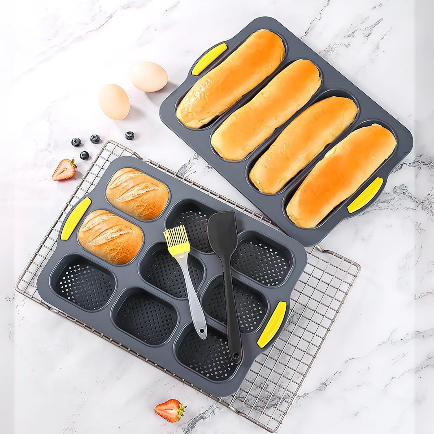 5-Piece Silicone Baguette & Bun Baking Pan Set Non-Stick French Bread Tray