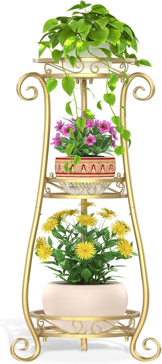 3 Tier Gold Metal Plant Stand Indoor Outdoor Tall Flower Pot Display Rack