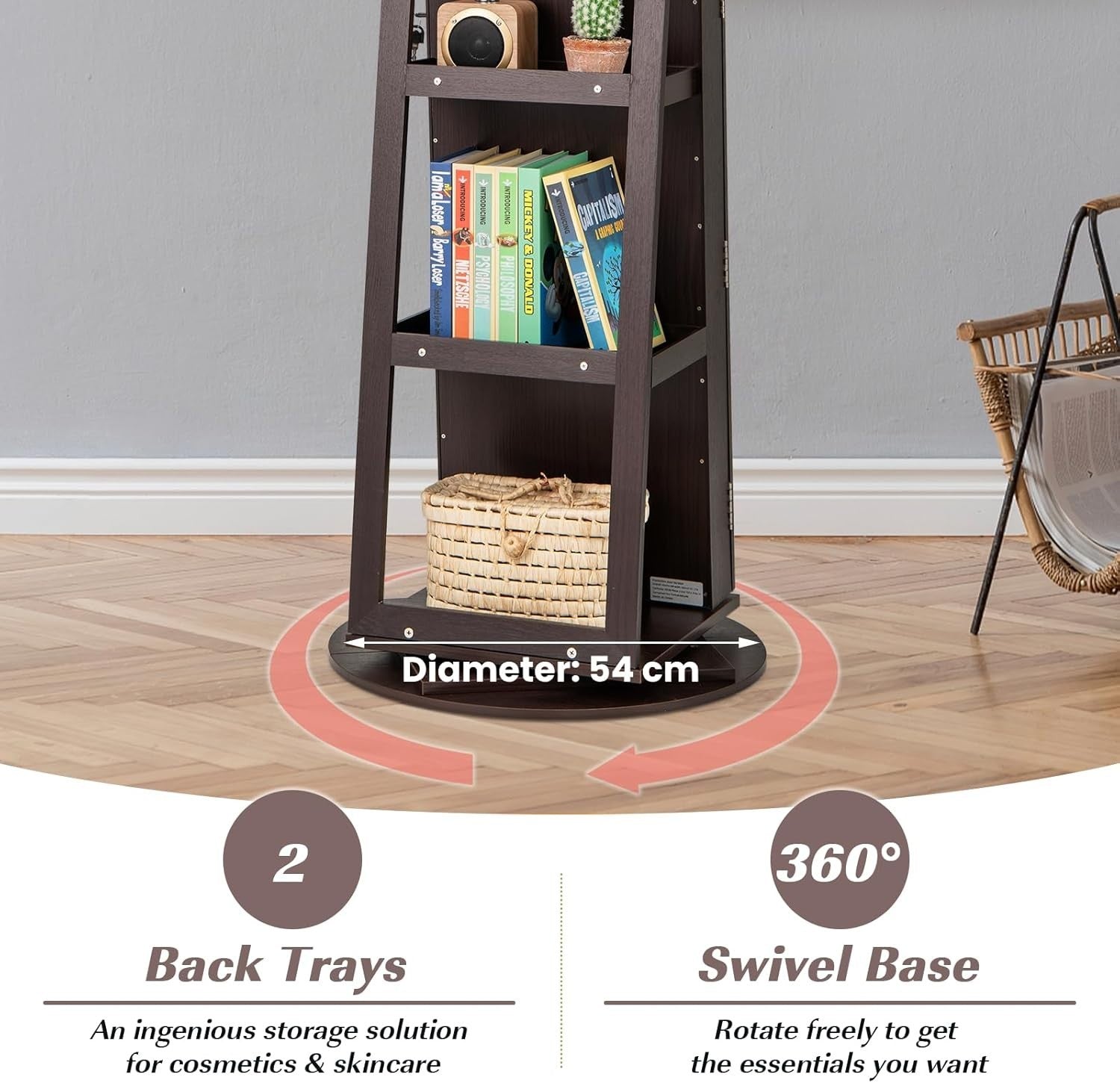 360° Swivel Jewelry Armoire Lockable Full Length Mirror LED Storage