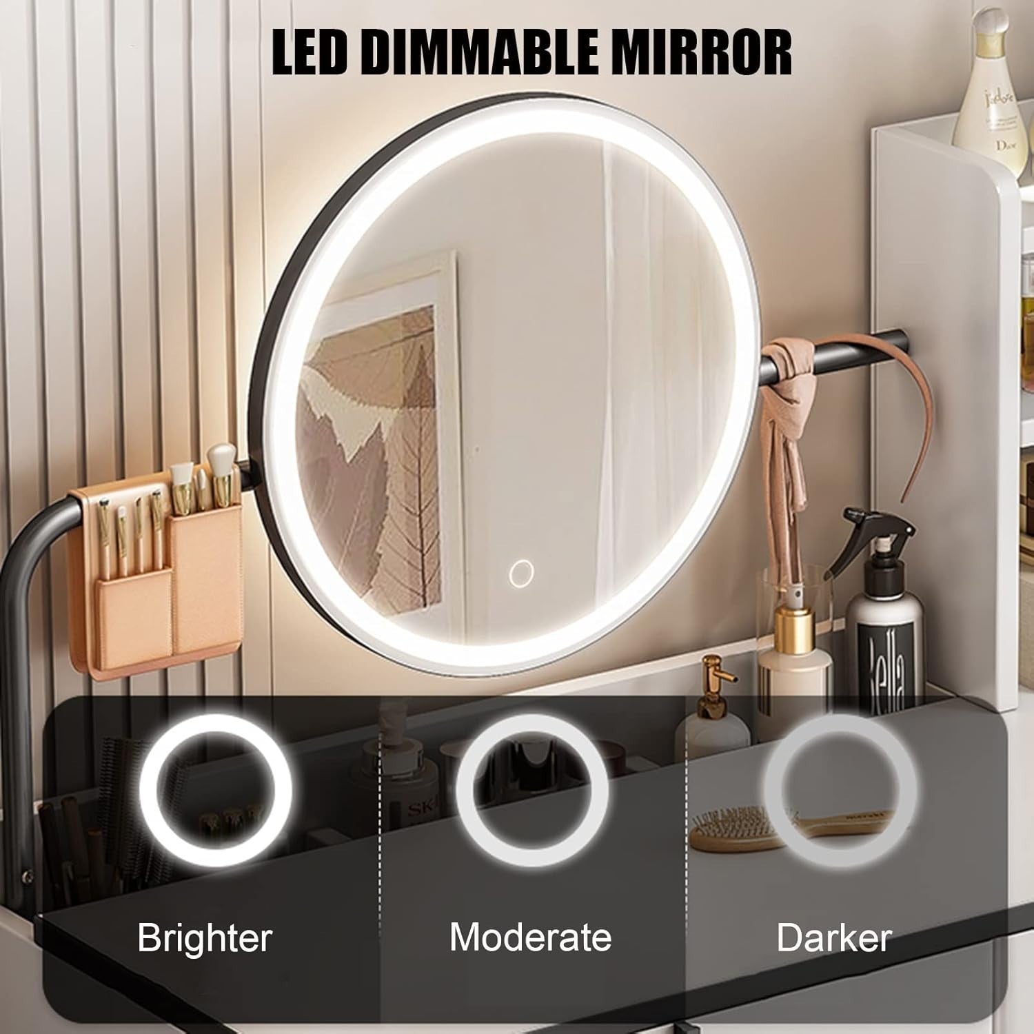 Vanity Makeup Dressing Table Set Stool LED Light Mirror Storage White & Black