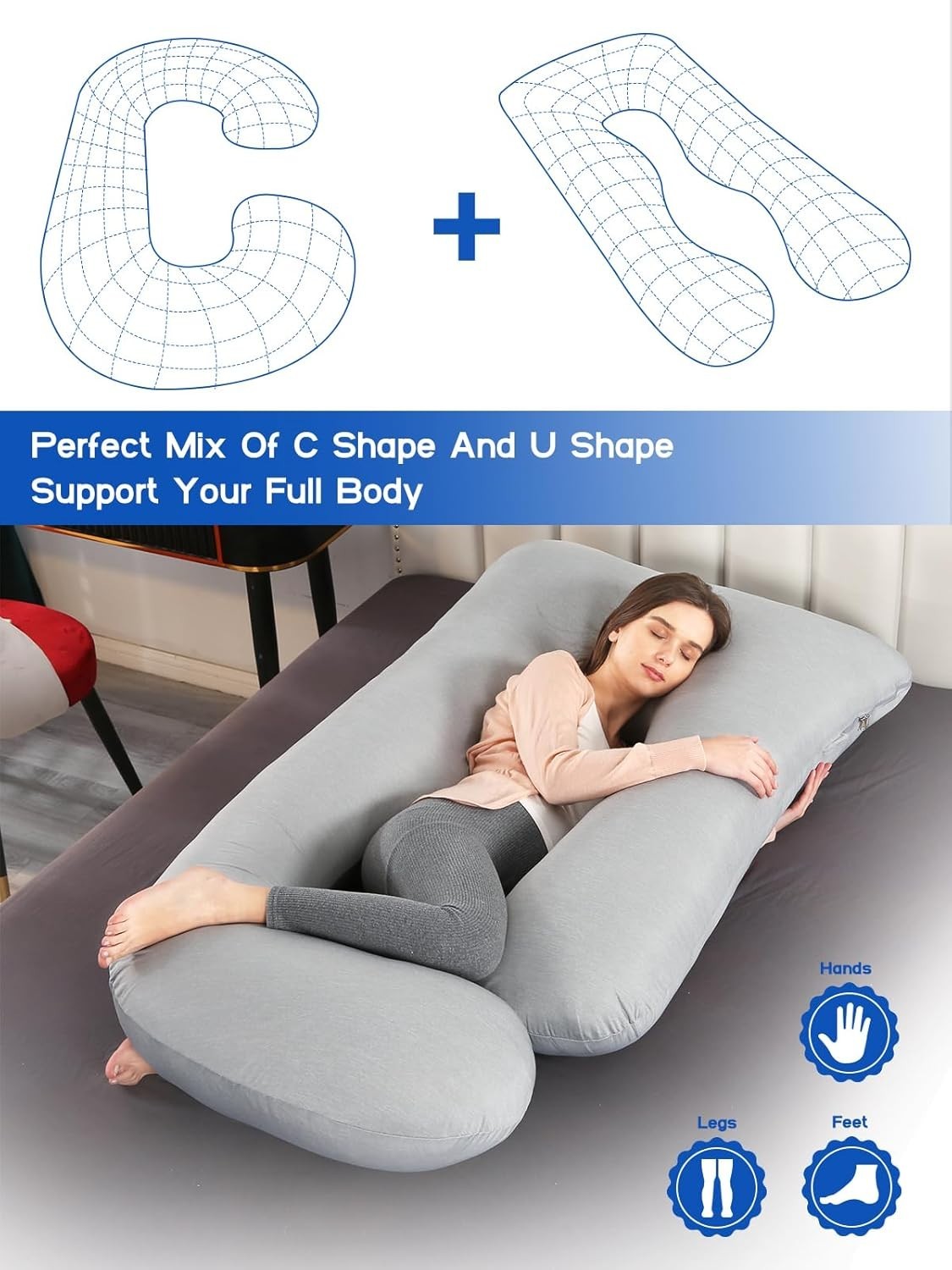 Cooling Pregnancy Pillow Full Body Support Side Sleeper Back Belly Legs