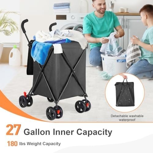 4 Wheel Folding Shopping Trolley Cart Steel Frame 120lb Load Swivel