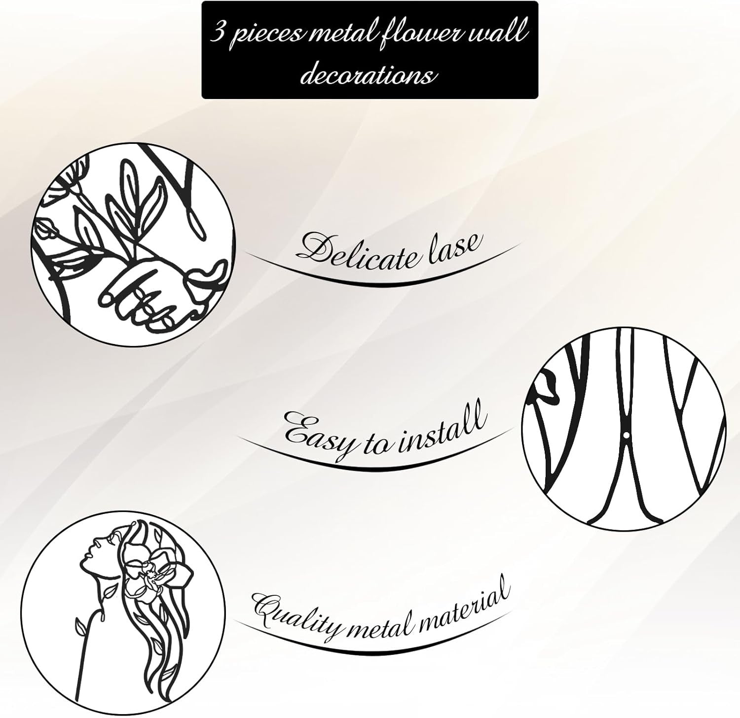 3Pcs Metal Wall Art Abstract Woman Line Drawing Decor