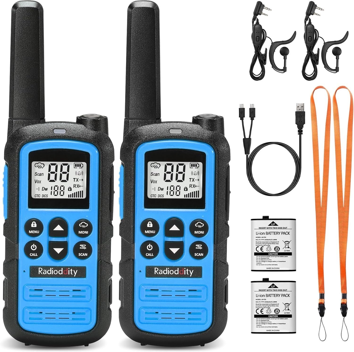 Kids Walkie Talkies PMR446 Rechargeable Long Range VOX USB-C 2 Pack