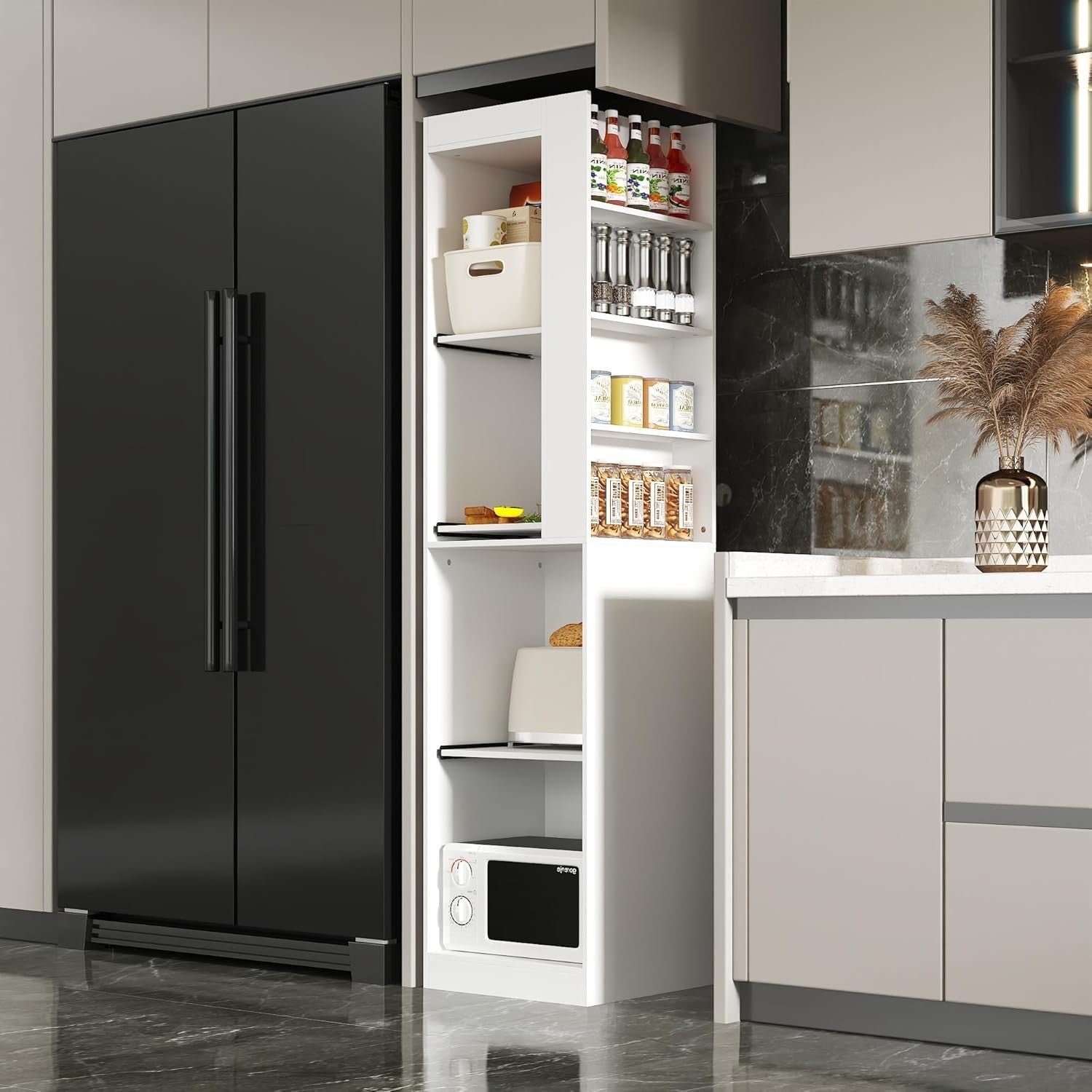 Tall Kitchen Cupboard White Sliding Drawer Pantry Storage Cabinet