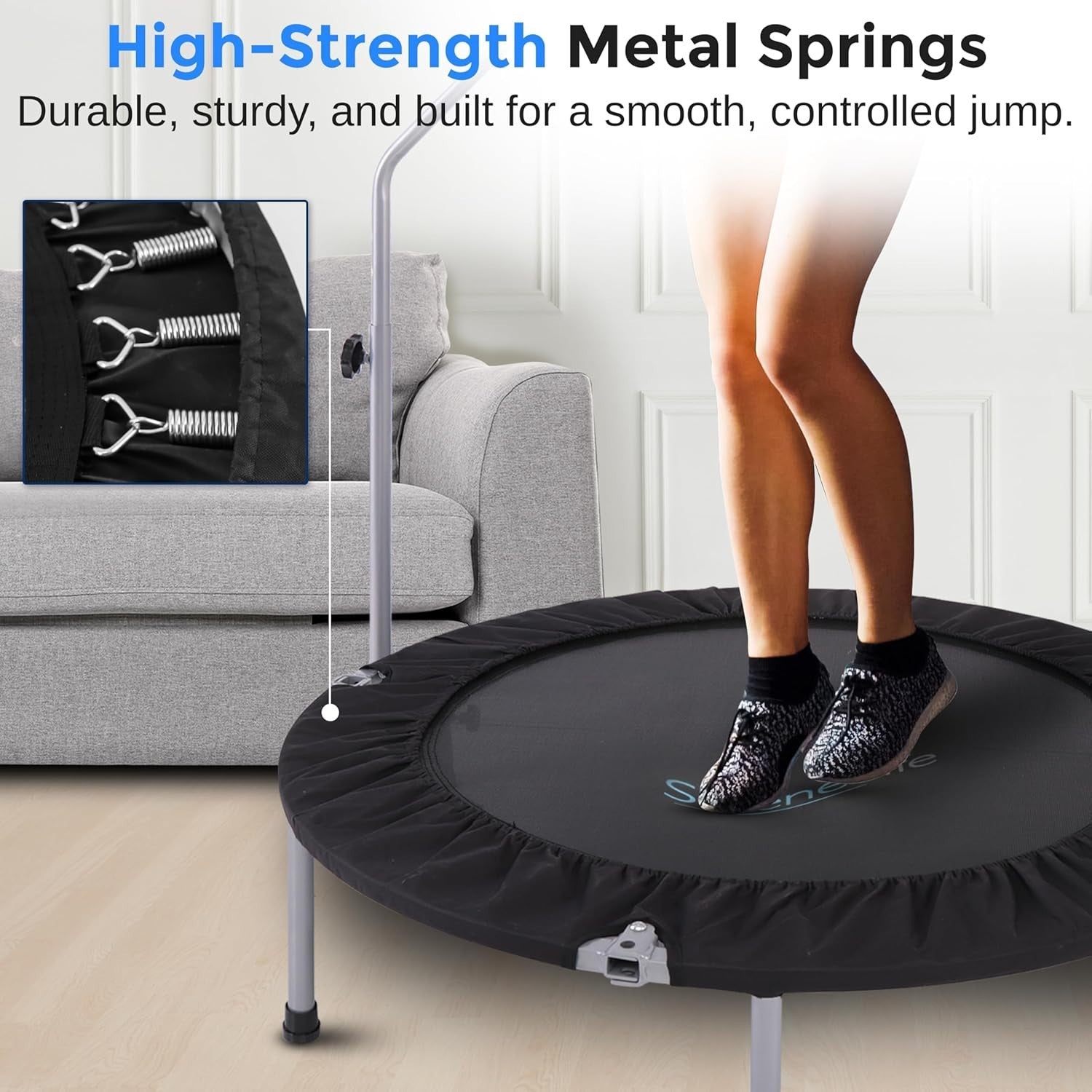42” Foldable Mini Trampoline Indoor Outdoor Rebounder Adjustable Handle