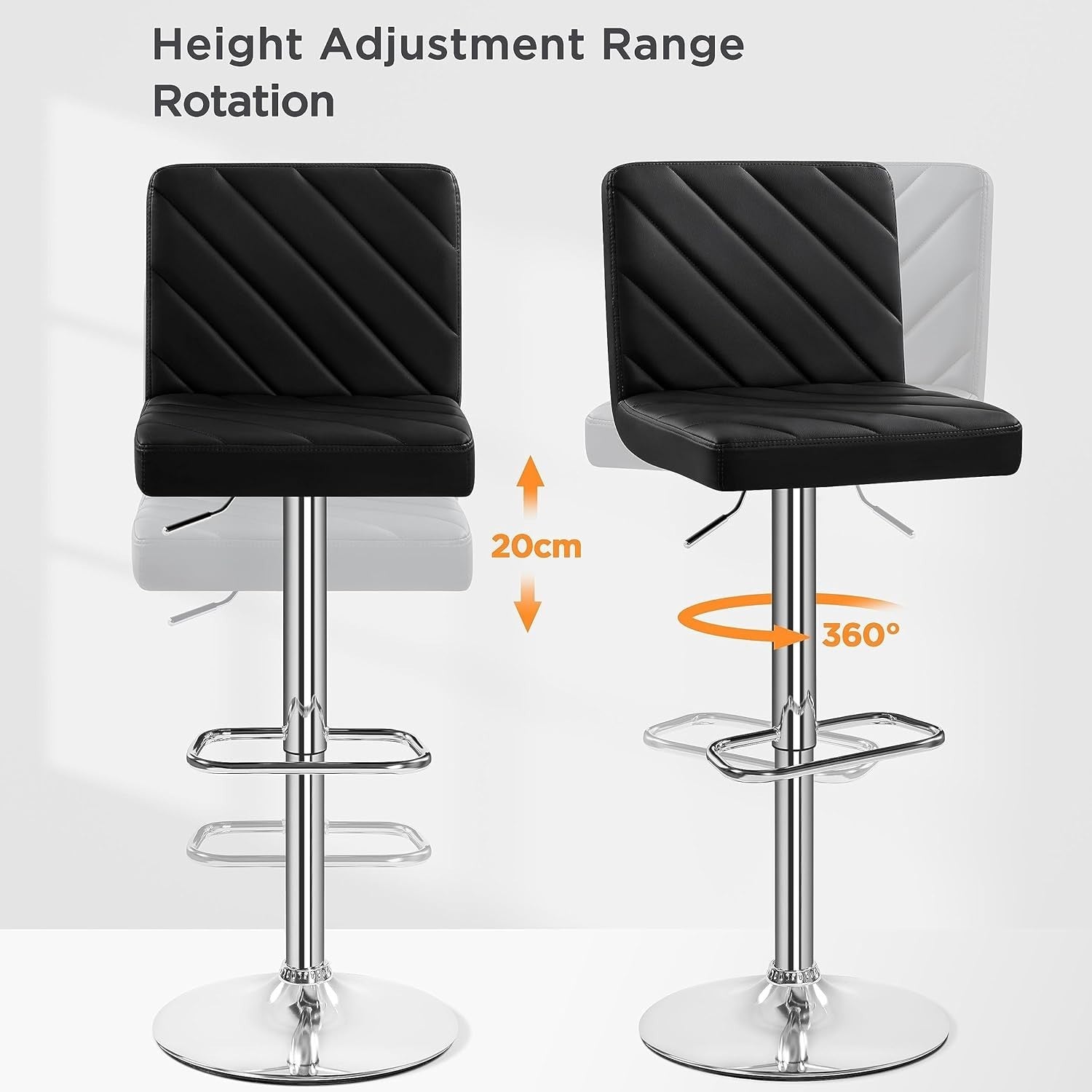 Black Adjustable Swivel Bar Stools Set of 2 Faux Leather Chairs