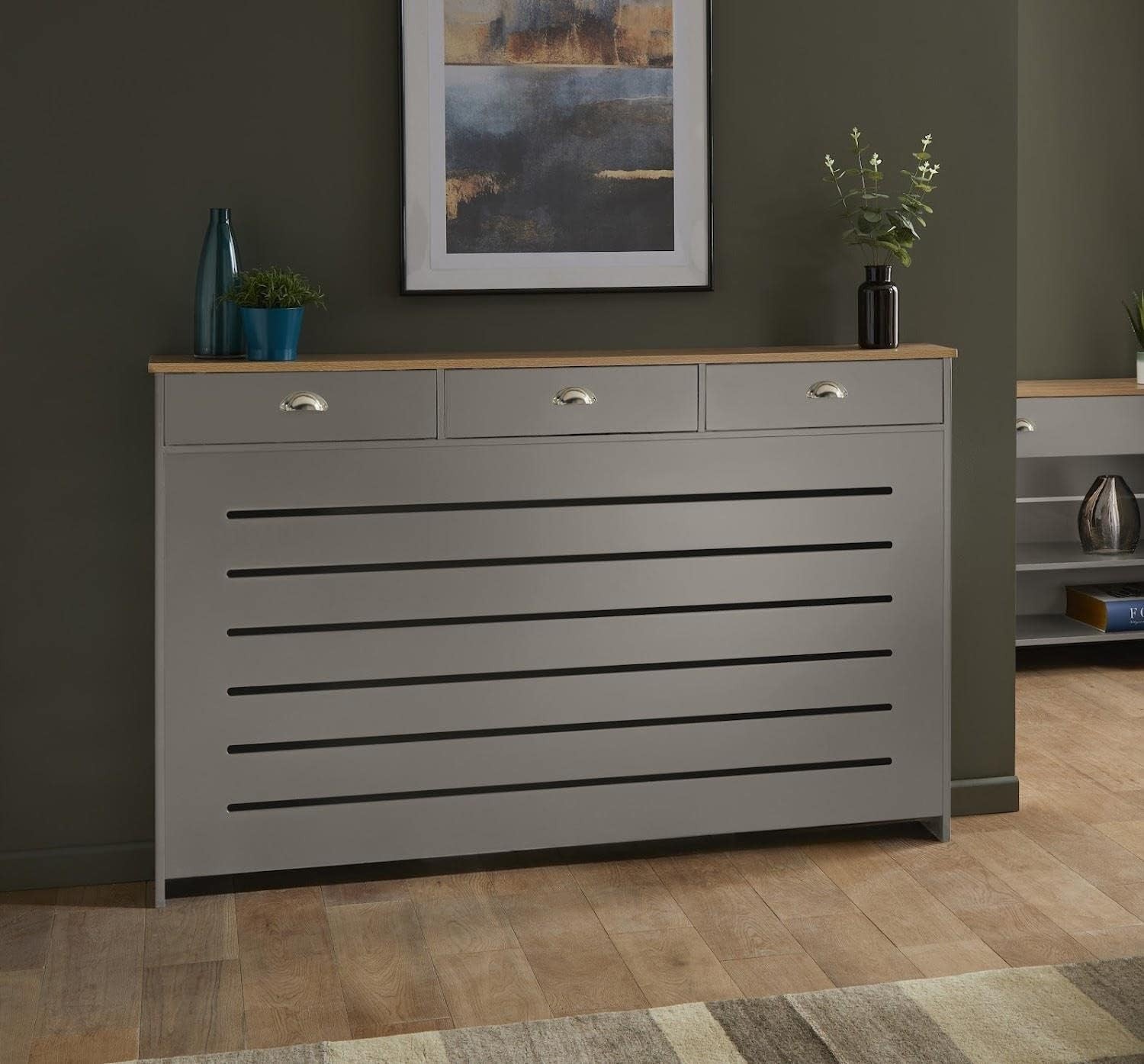 Grey Radiator Cover Cabinet with Storage Drawers Modern MDF Unit, Large