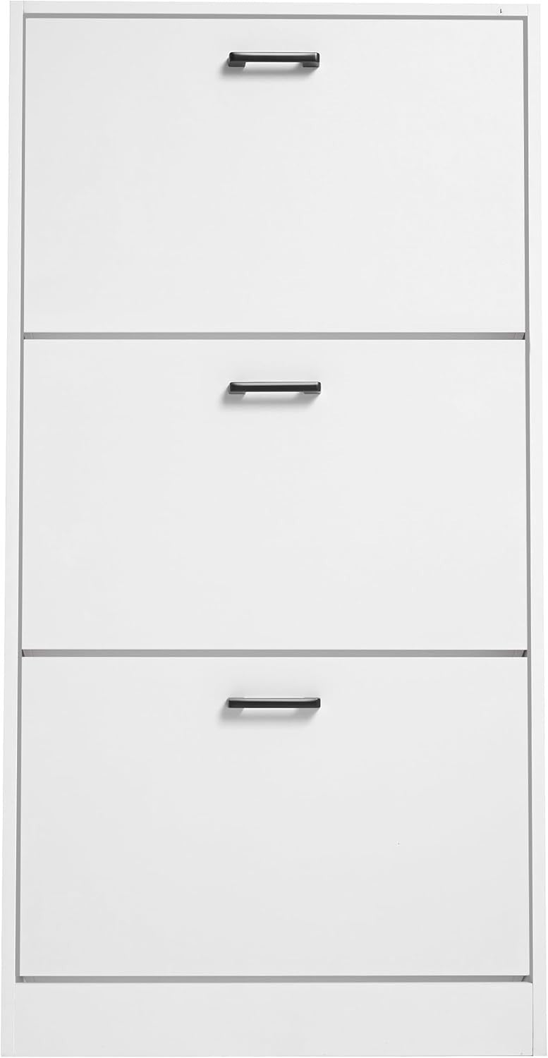 White Slim Shoe Cabinet 3 Drawer Space Saving Hallway Storage Unit