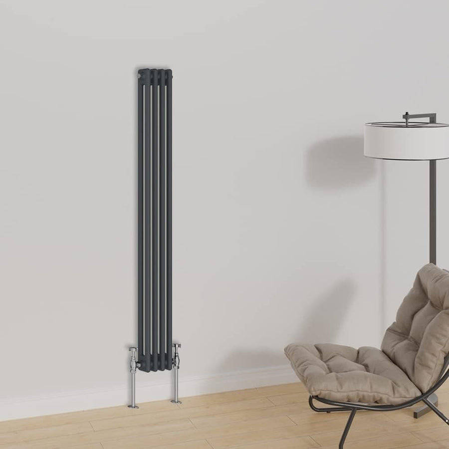 Vertical Cast Iron Radiator 1500x200mm Double Panel Anthracite Central Heating