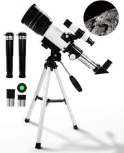70mm Kids Refractor Telescope 150X Portable White Tripod Set Beginners