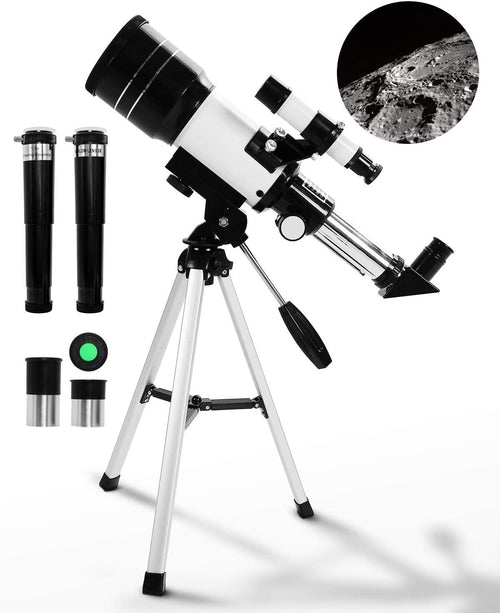 70mm Kids Refractor Telescope 150X Portable White Tripod Set Beginners