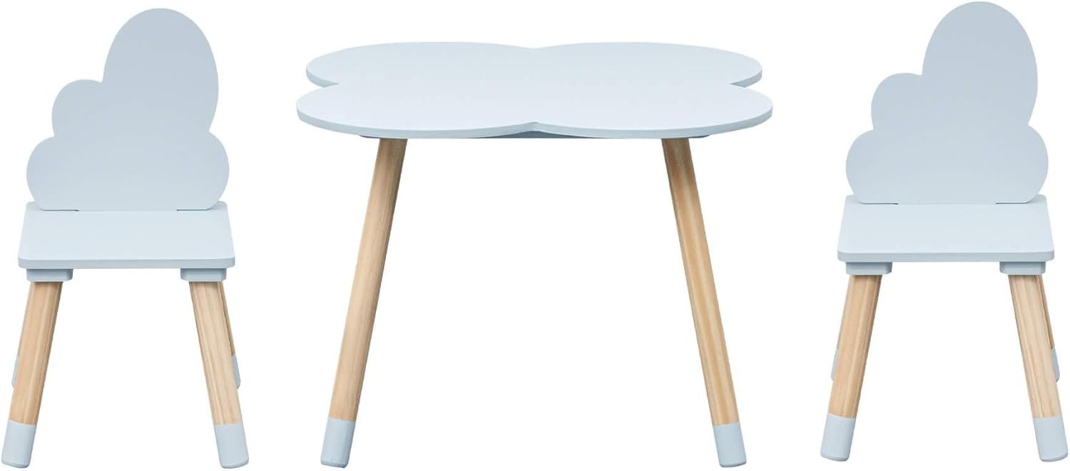 Kids Table & 2 Chairs Set Sky Blue & Brown, Safe Non-Toxic MDF, Easy Assemble