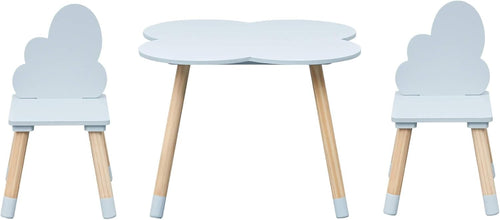 Kids Table & 2 Chairs Set Sky Blue & Brown, Safe Non-Toxic MDF, Easy Assemble