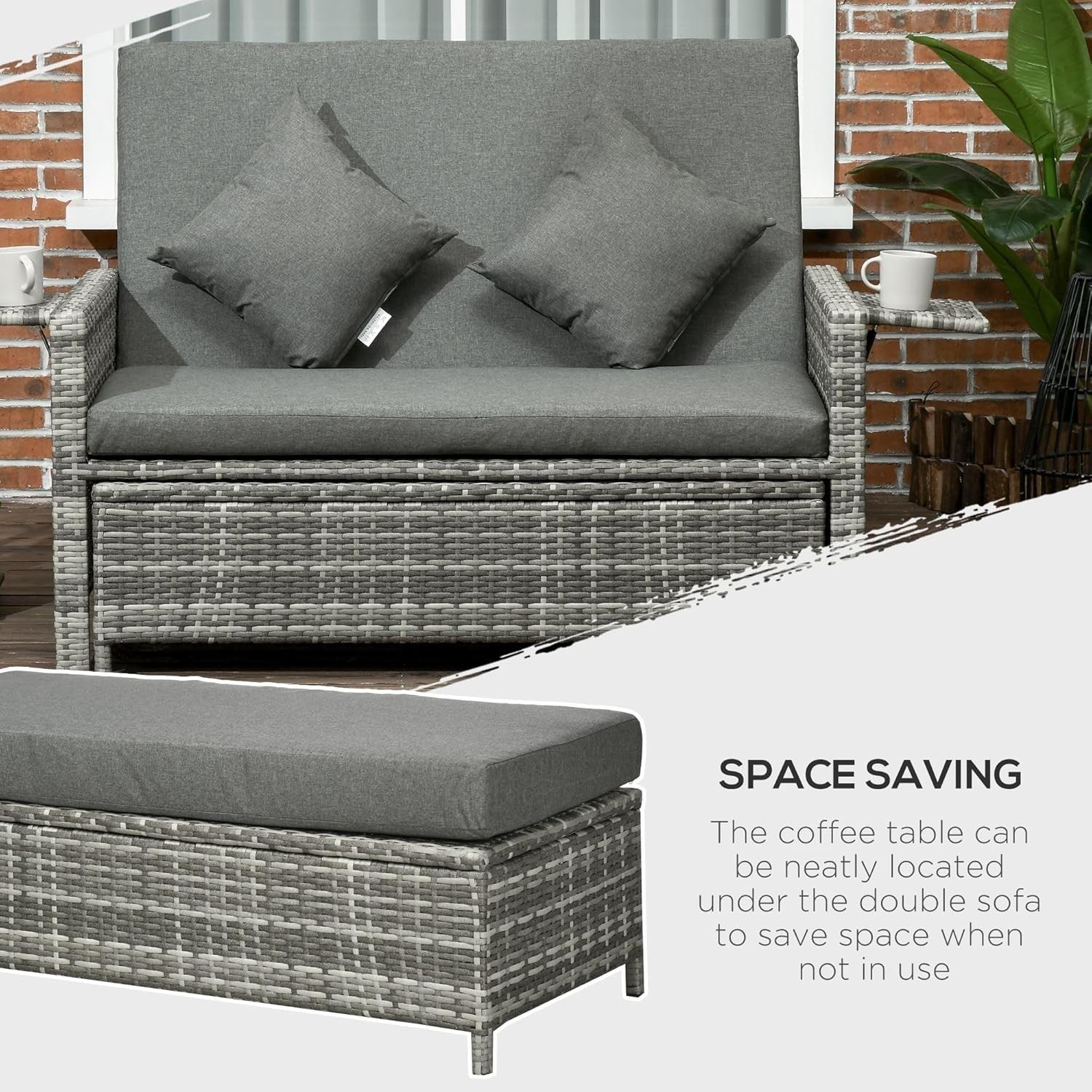3-in-1 Mixed Grey Rattan Outdoor Daybed with Adjustable Back & Ottoman