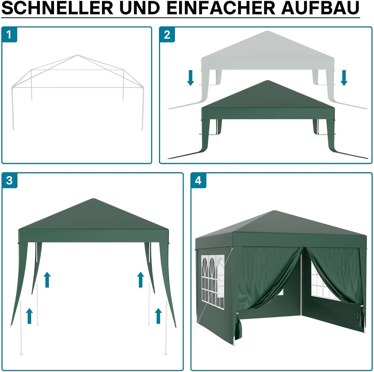3x3m Green Pavilion Gazebo Party Tent Removable Sides UV50+ Garden Outdoor