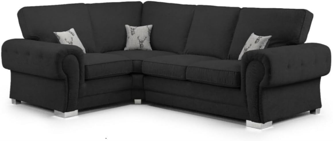 4-Seater L-Shaped Corner Sofa Black Fabric | Fire Resistant, Comfortable.