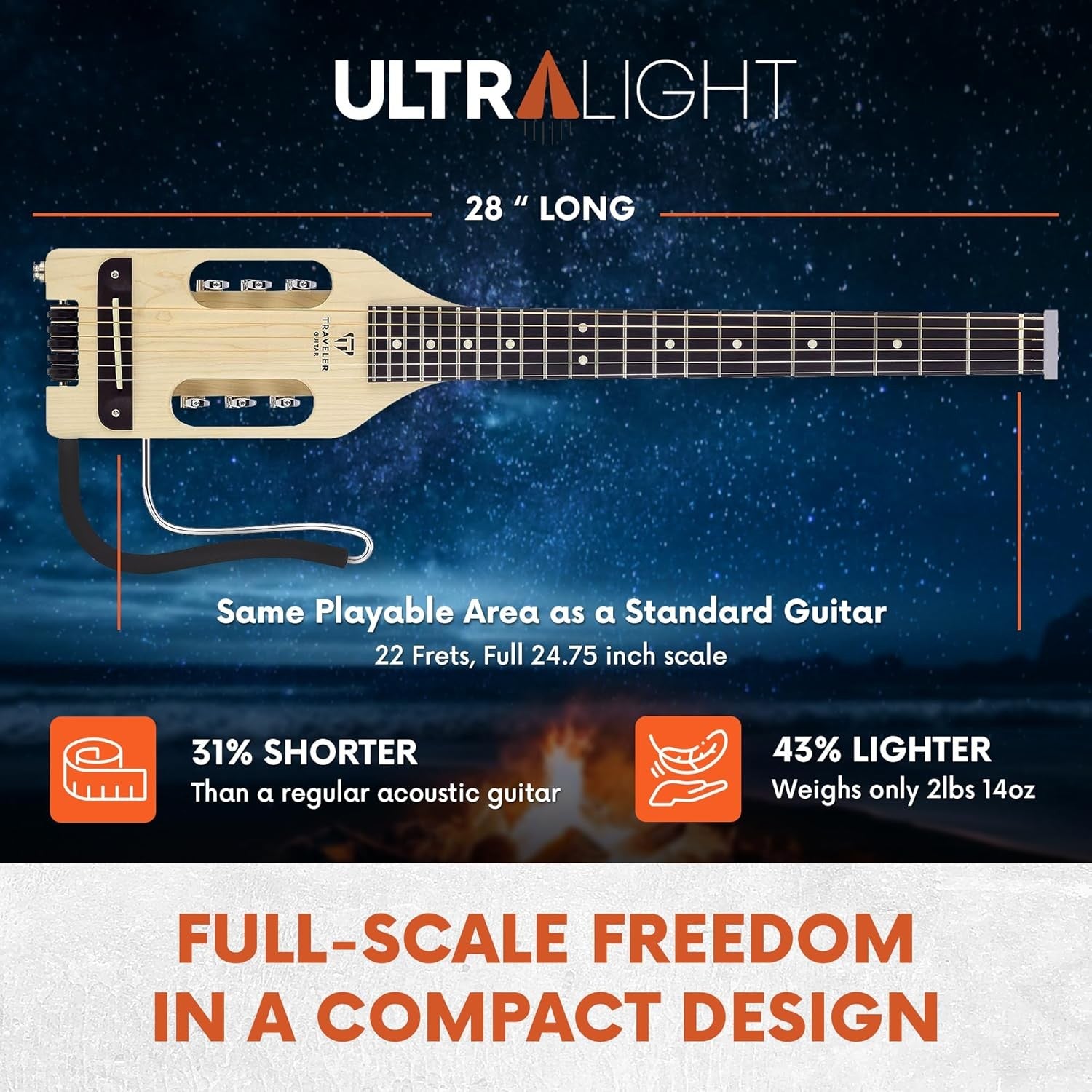 Ultra-Light 24" Travel Acoustic Electric Guitar Maple w/ Gig Bag