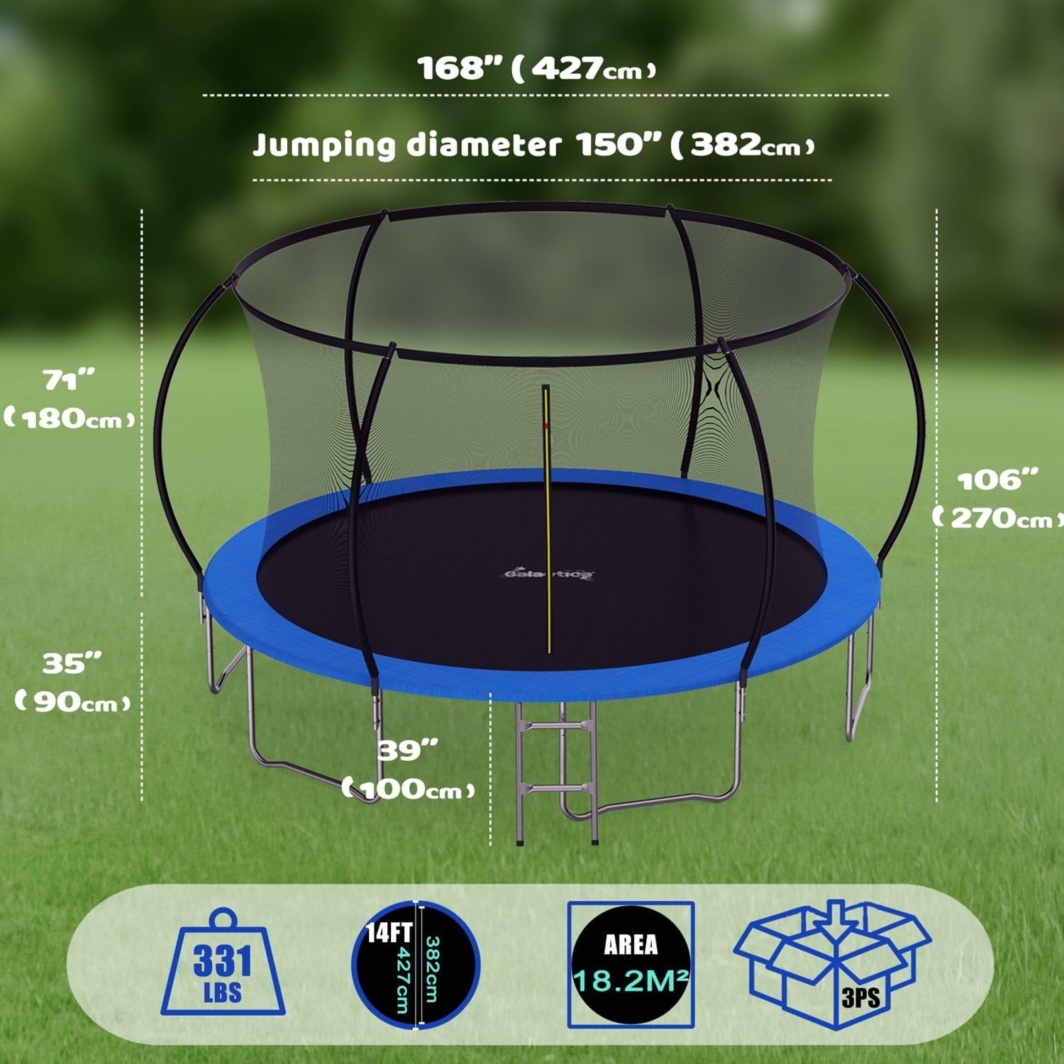 14FT Large Kids Garden Trampoline w Safety Enclosure Ladder Outdoor
