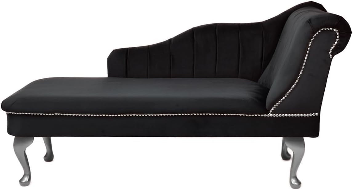Velvet Chaise Lounge Right Hand Tufted Accent Sofa Chair Black 133cm