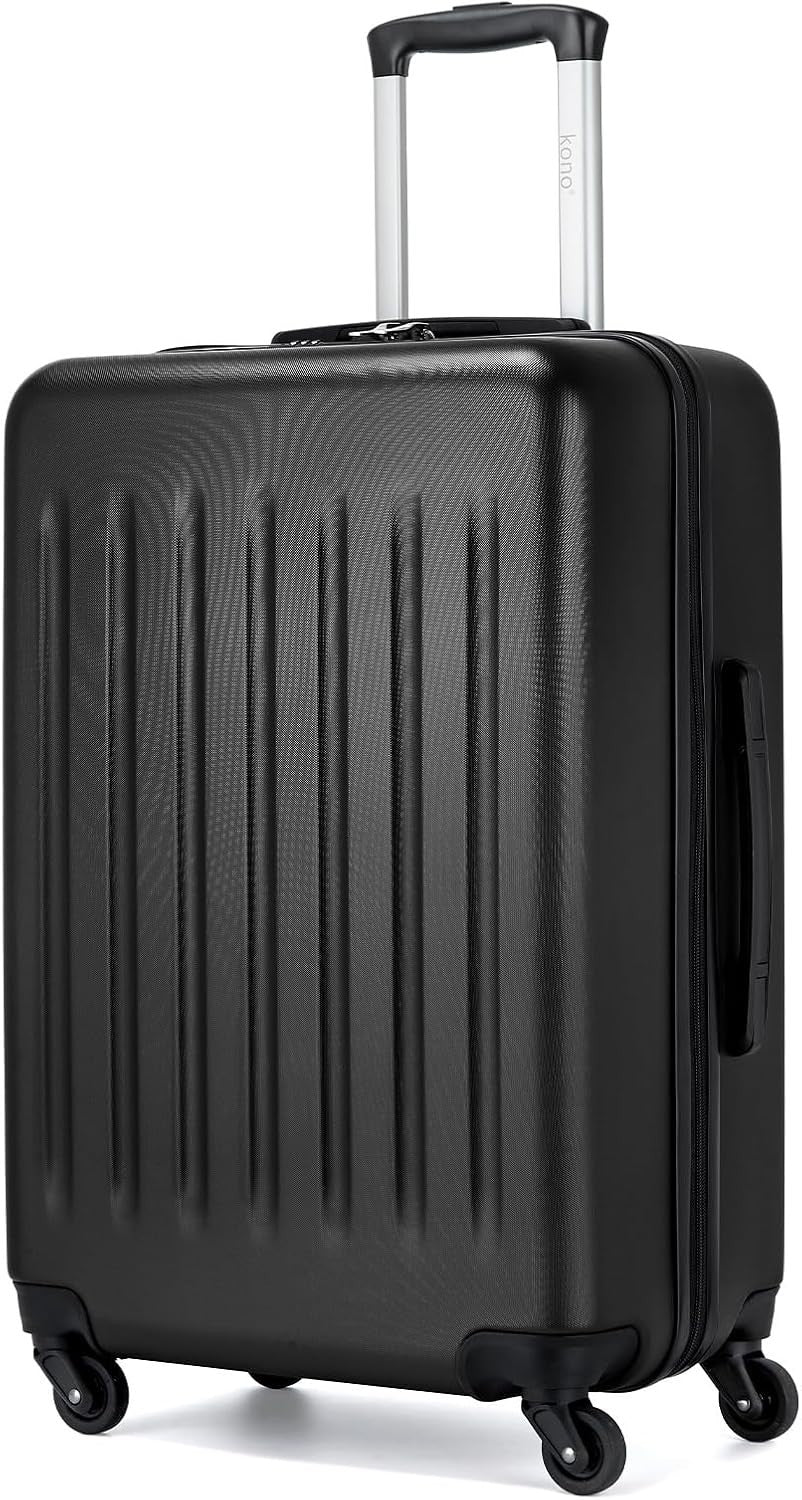 24'' Black Medium Check In Suitcase ABS PC Hard Shell 4 Spinner Wheels 58L