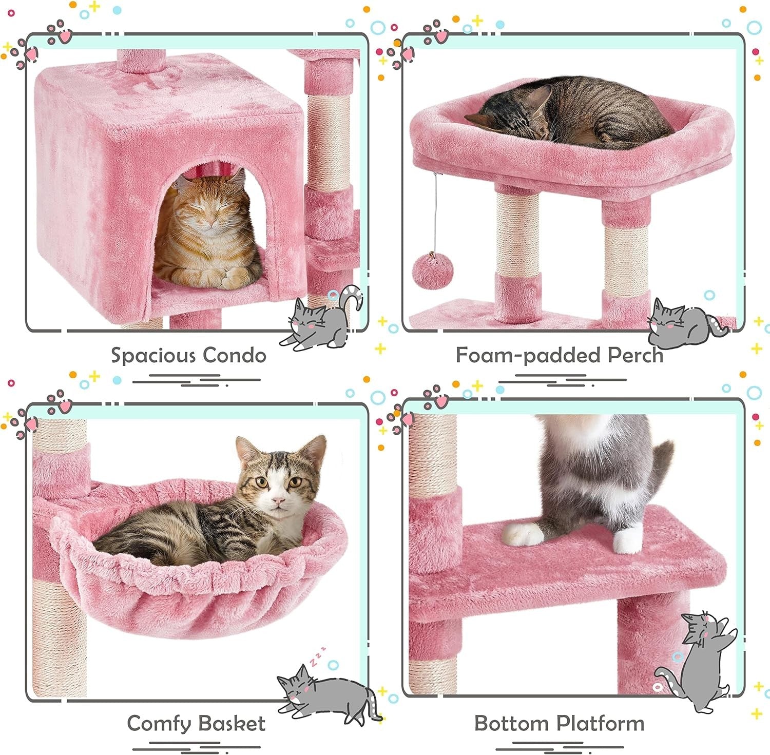 Cat Tree Tower 96cm With Condo Perch Scratching Posts Indoor Cat Activity