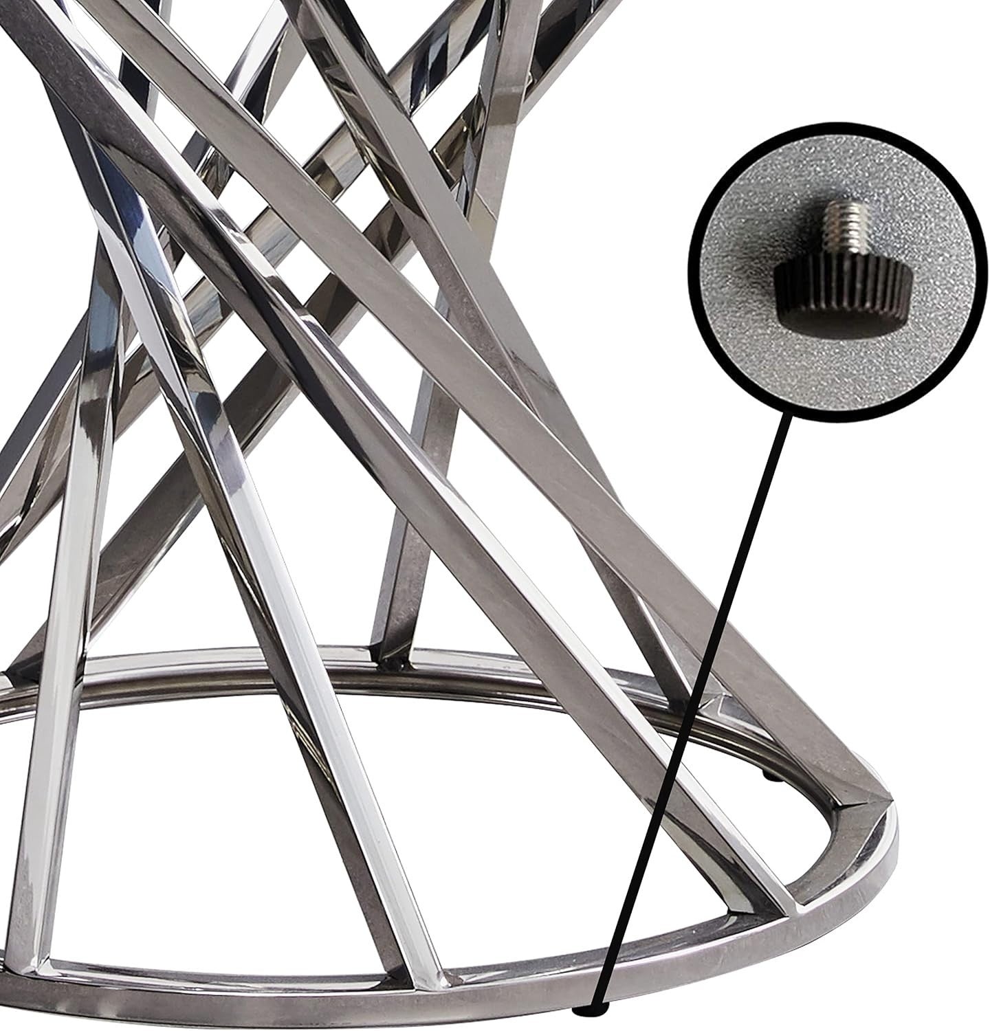 Modern Silver Side Table Round 50cm, Glass Top & Steel Frame, No Assembly