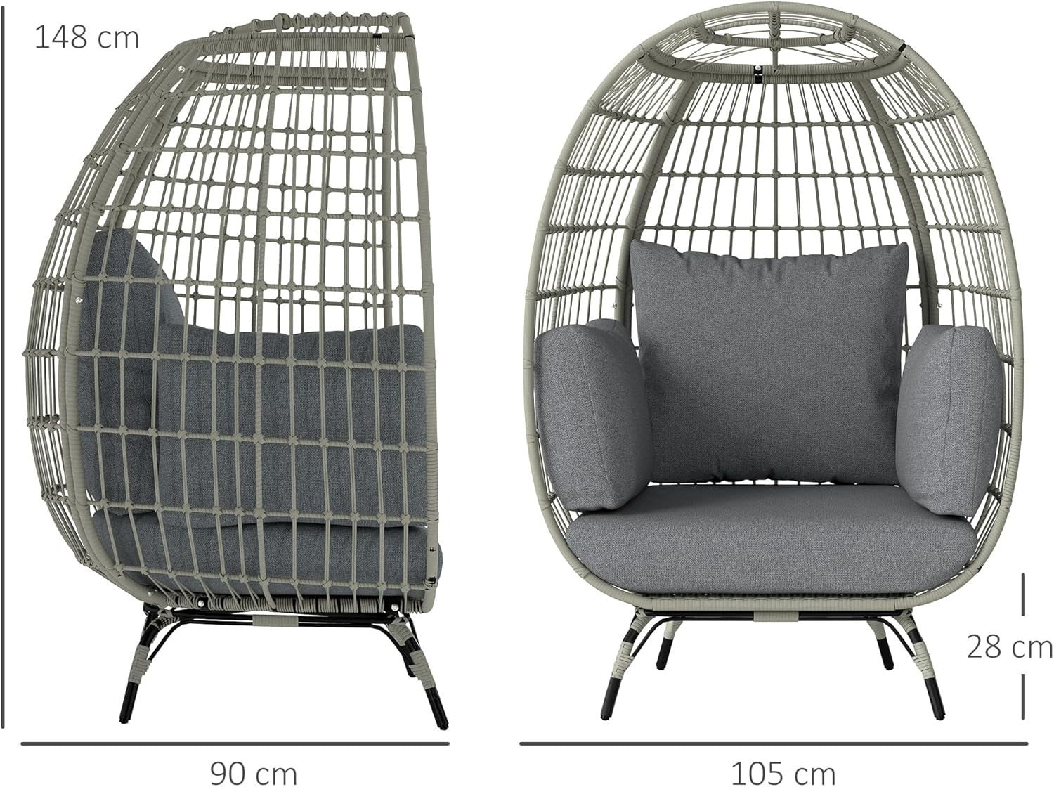 Oversized Egg Chair Garden Lounge Seat with Cushions Modern Rattan Cocoon