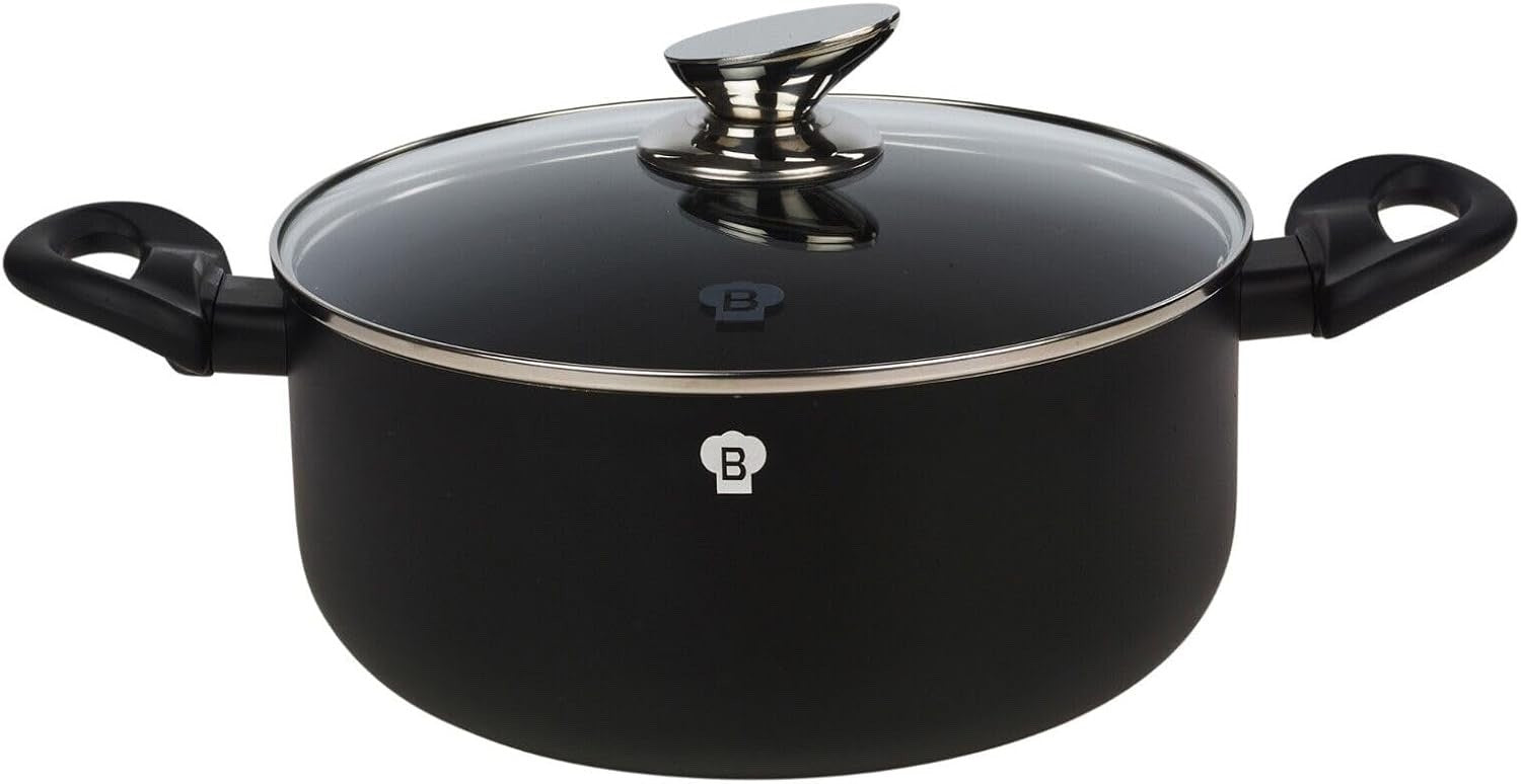 15pcs Matte Black Non Stick Cookware Set with Grill Pan & Soft-Touch Handles