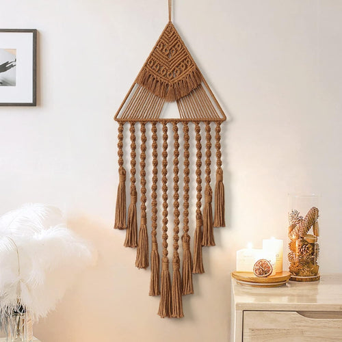 Boho Triangle Macrame Wall Hanging 65cm Tassel Geometric Decor