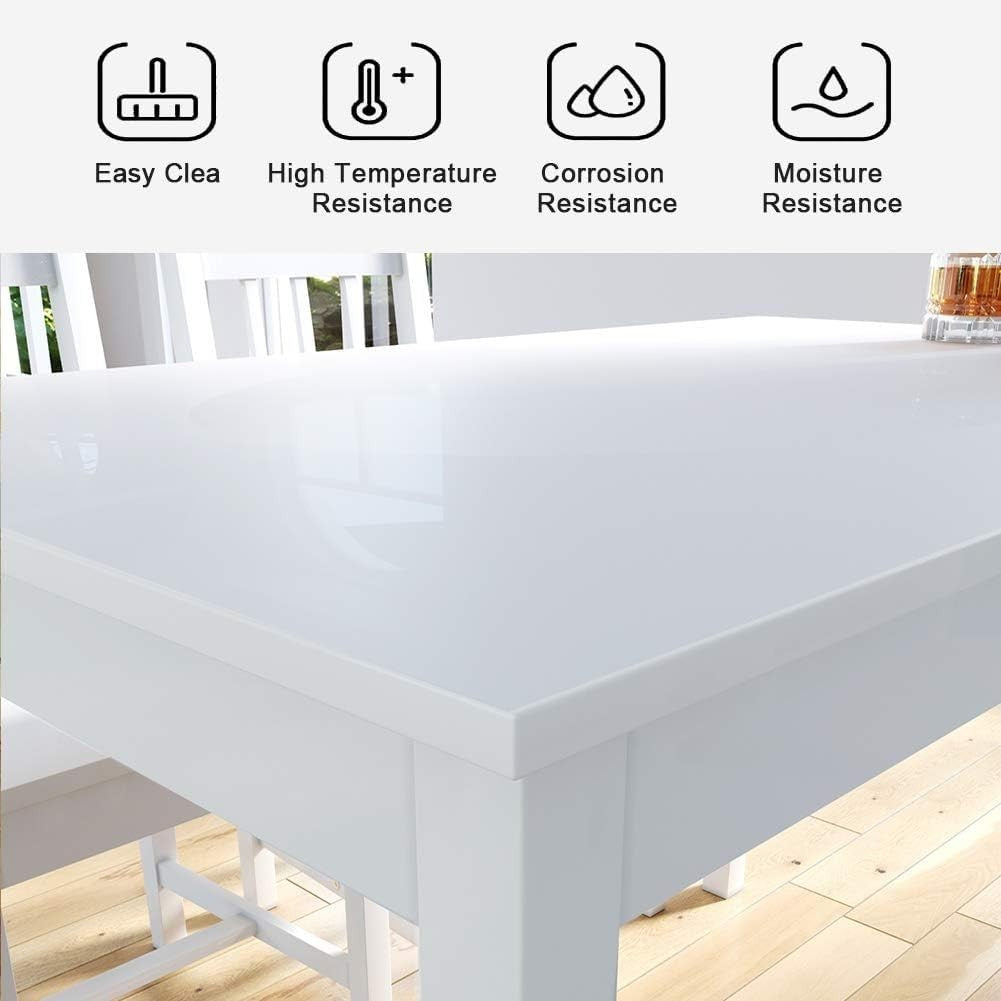 Solid Pine Wood Dining Table Set 5pcs White Kitchen Chairs Rectangular