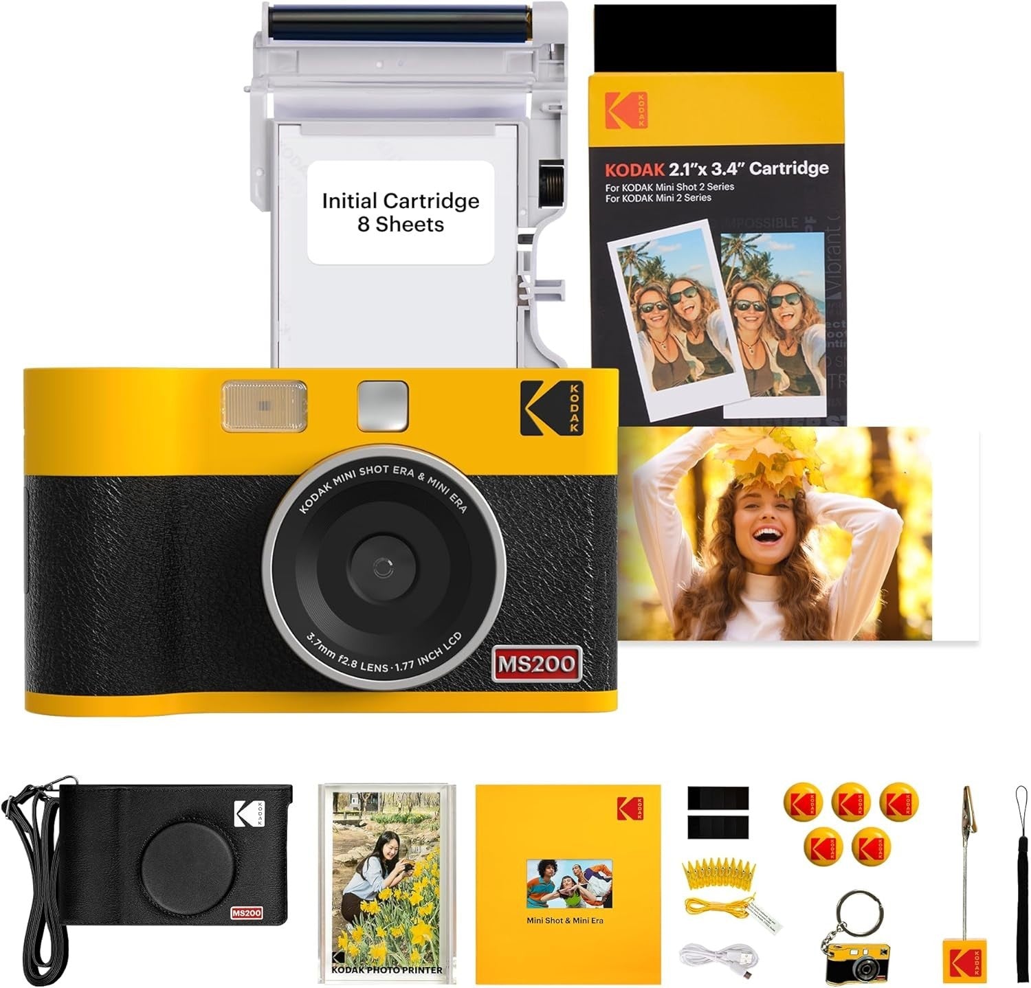 2-in-1 Instant Camera Photo Printer 38 Sheets Bluetooth Yellow Kit
