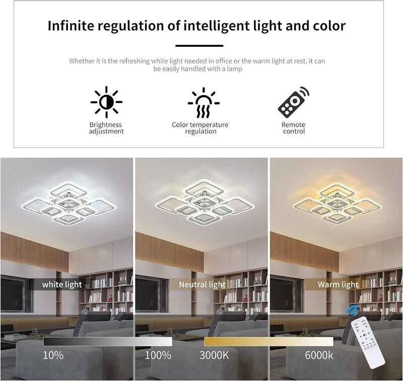 Modern LED Ceiling Light Dimmable Remote Control Flush Mount 100W Lamp