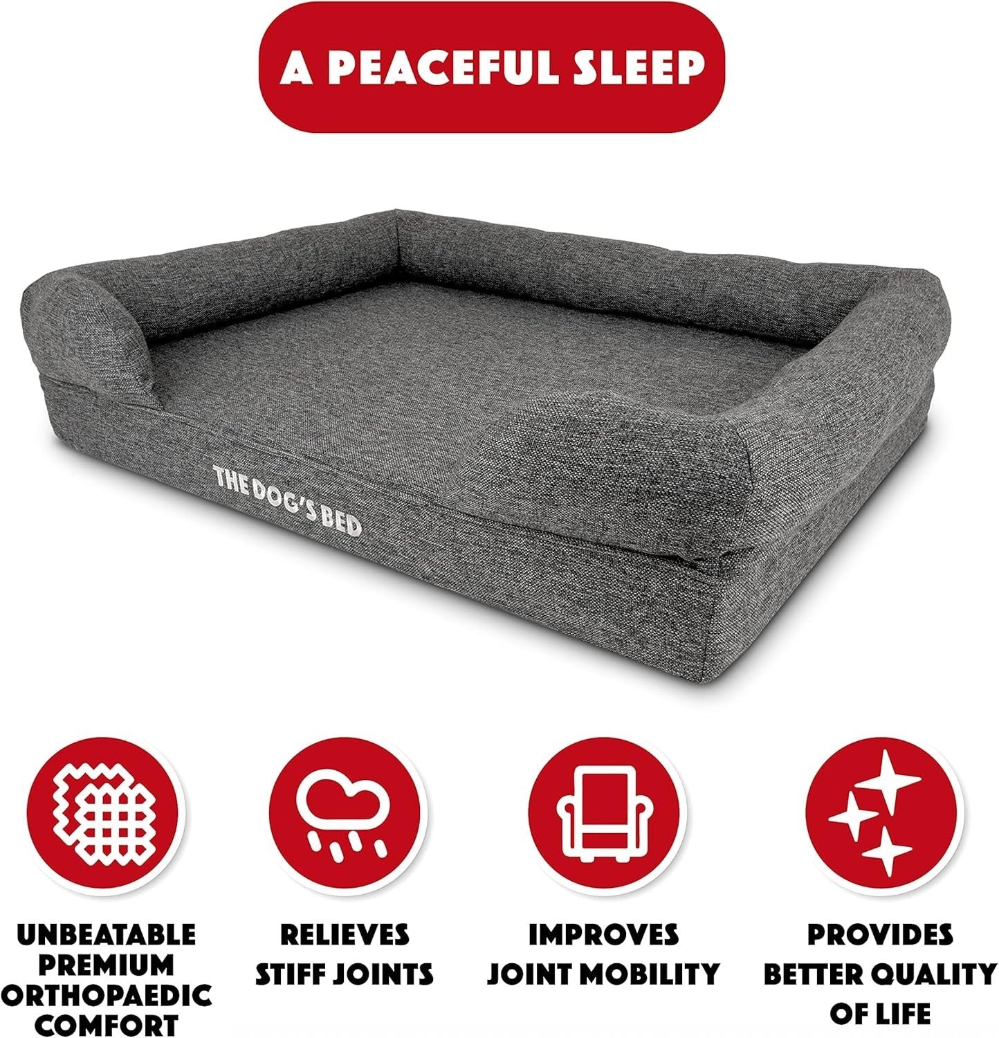 Large Orthopedic Dog Bed Memory Foam Washable 91x70cm Grey