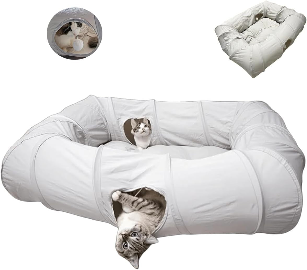 Cat Donut Tunnel Bed 2 in 1 Play Tunnel w Washable Cushion Grey