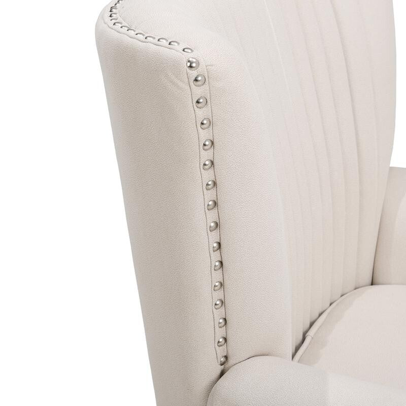 Beige Channel Armchair Deep Cushion Lounge Chair with Nailhead Trim